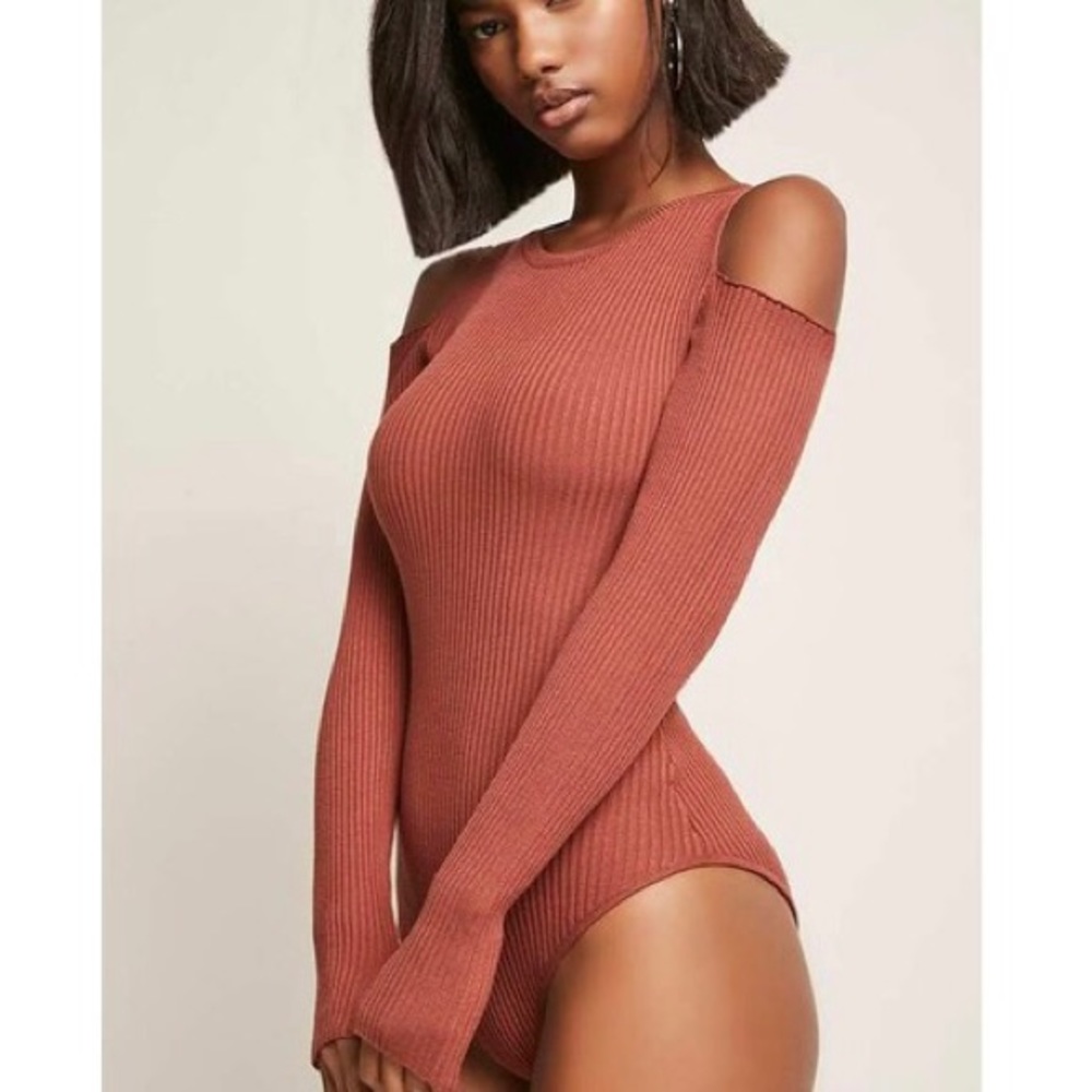 Knit Cold Shoulder Ribbed Bodysuit - Picture 2 of 12